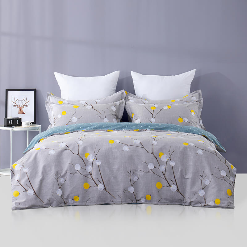 RKSB-0046 Gray Tinny Floral 100% Cotton Printing Duvet Cover Set Bed Sheet Flat Sheet