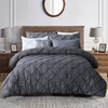 RUIKASI RKSDV-0378 3 Piece Grey Pinch Pleat Embroidery Microfiber Bedding with 2 Pillowcases Quilt Cover Set