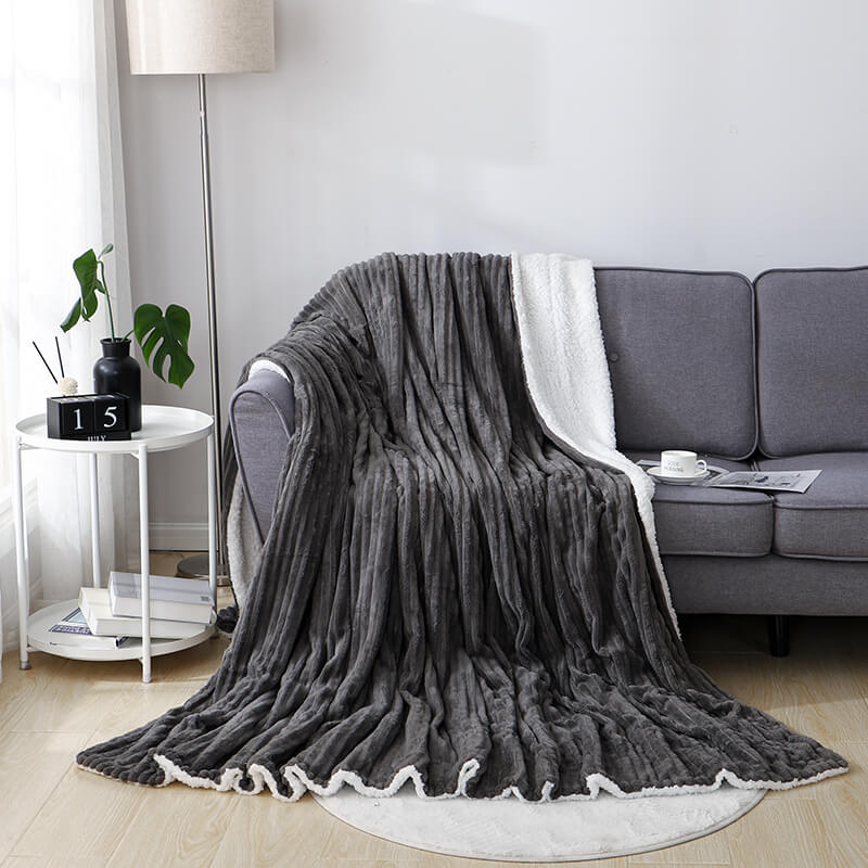 RKS-0041 For Sofa/bed New Design Grey Fluffy Blanket Jacquard Flannel Throw Blanket 