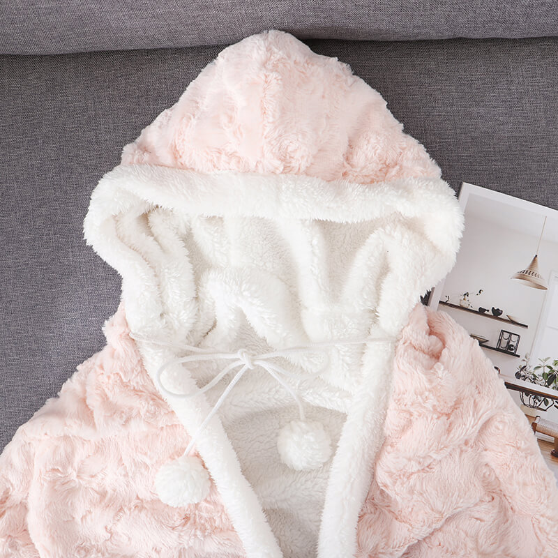 RKS-0122 Brushed Faux Fur Hooded Throw With Sherpa Back Blanket 