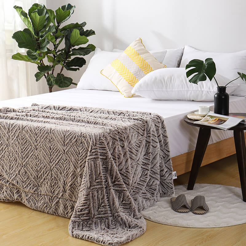 RKS-0240 Brushed Warm Elegant Cozy Fleece Sherpa Throw Blanket Bed Sofa Blankets Gift From CHINA