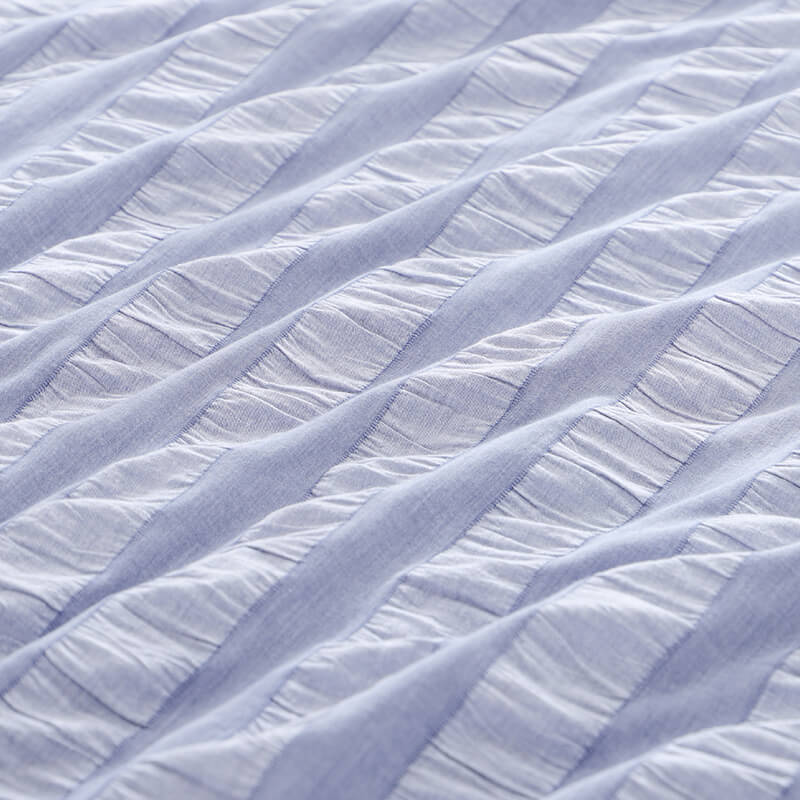 RUIKASI RKSB-0336 Dusty Blue Stripes 100% Cotton Yarn-dye Seersucer Duvet Cover Set