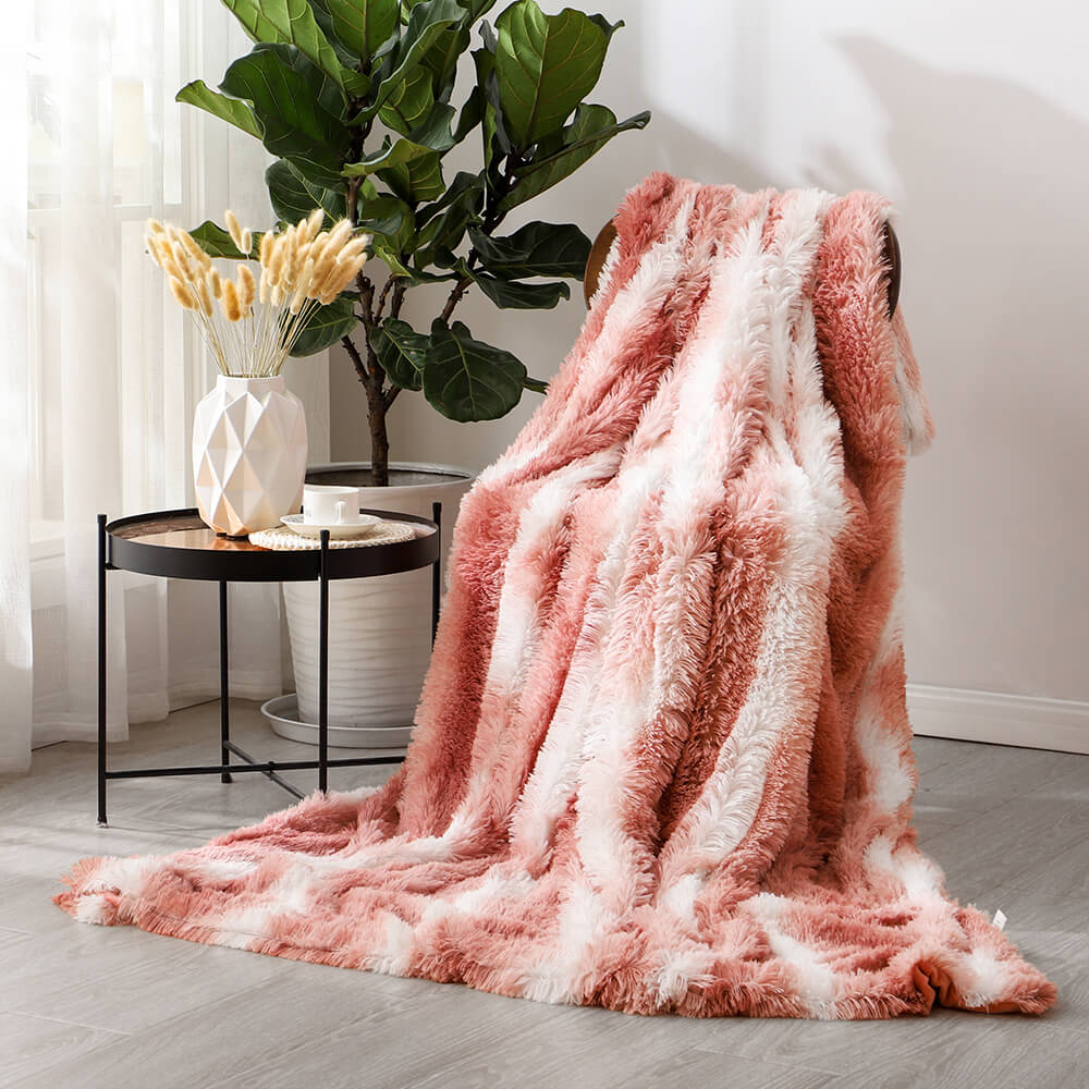 RKS-0098 Reversible Print Plush Faux Fur Blanket Fur Throw Back Flannel Throw Blanket