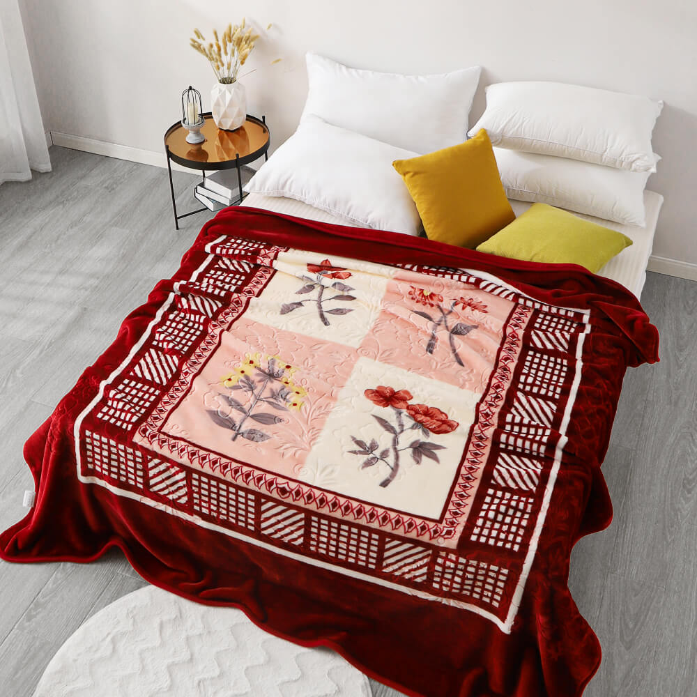 RKS-0028 Print Raschel Blanket With Emboss Cheap Comfortable Super soft mink raschel blanket for winter