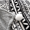 RKS-0275 Printed Circular Pattern Minky Flannel Quilt Decor Faux fur POMPOM Quilt Sherpa Plush Winter Quilt